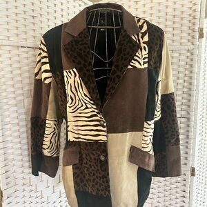 Brandon Thomas Brown and Cream Vintage Leather Patchwork Blazer